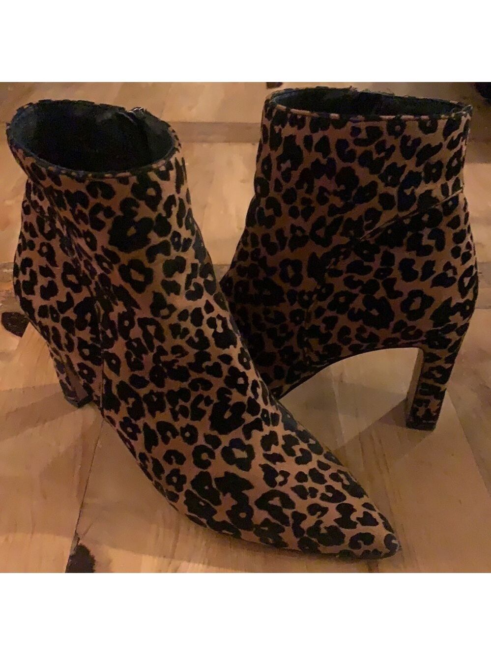 𝅺GUC Steven by Steve Madden Jenn Leopard Suede Pointed-Toe Ankle Booties 8 1/2